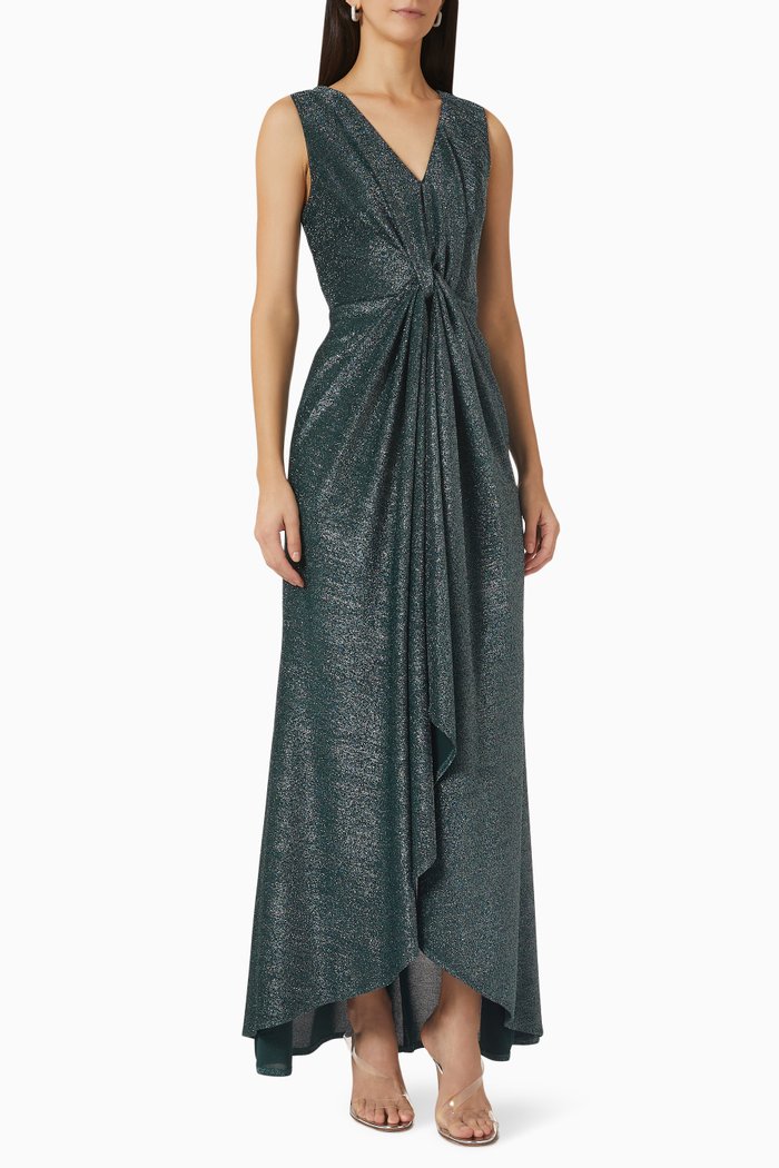 

V-neck Draped Maxi Dress in Lurex-jersey, Green