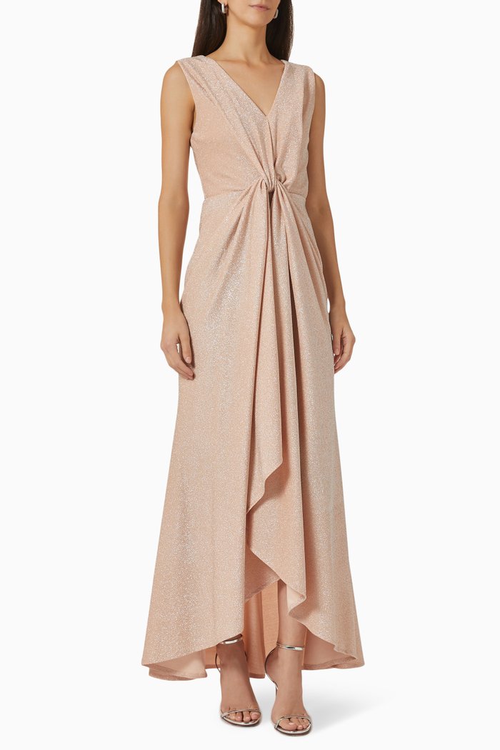 

V-neck Draped Maxi Dress in Lurex-jersey, Pink