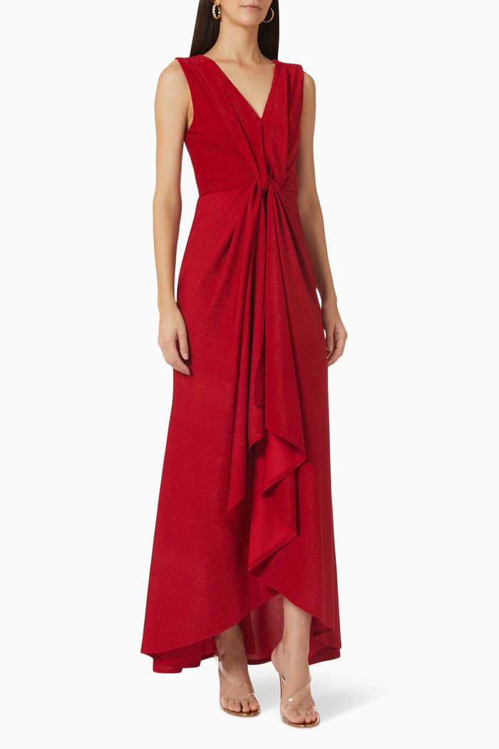 

V-neck Draped Maxi Dress in Lurex-jersey, Red