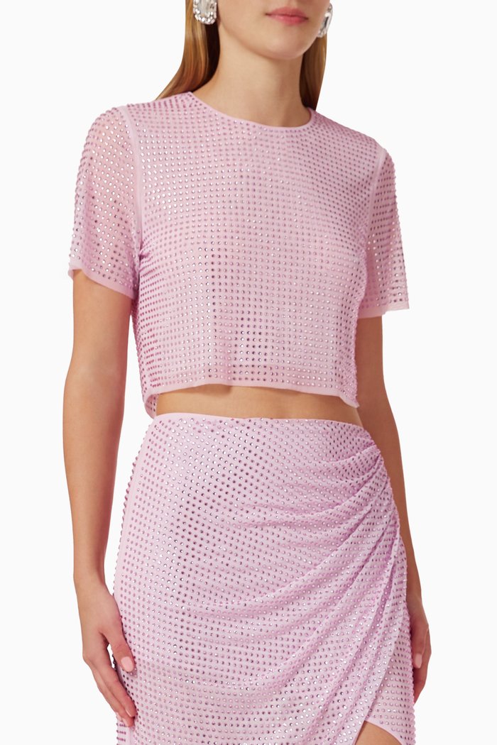 

Rhinestone-embellished Crop Top in Mesh, Purple