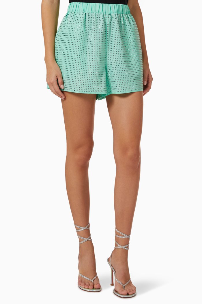 

Rhinestone-embellished Shorts in Taffeta, Blue