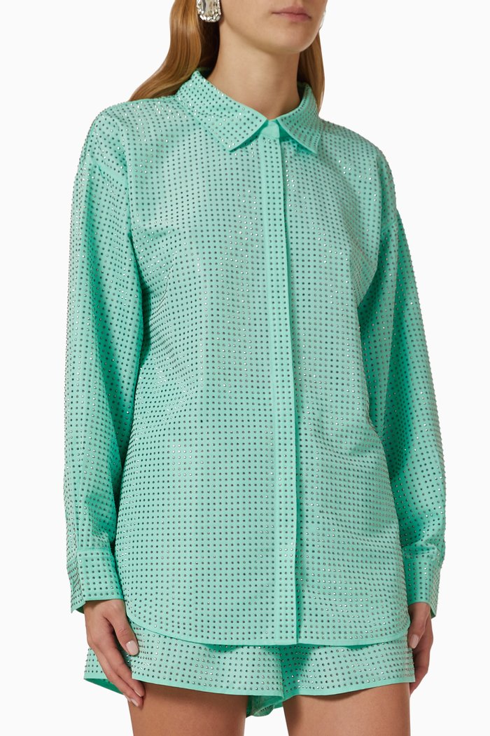 

Rhinestone-embellished Shirt in Taffeta, Blue