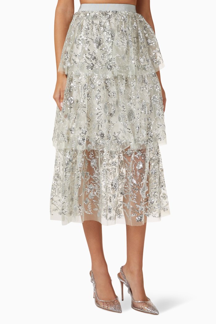

Tiered Midi Skirt in Sequin-tulle, Neutral