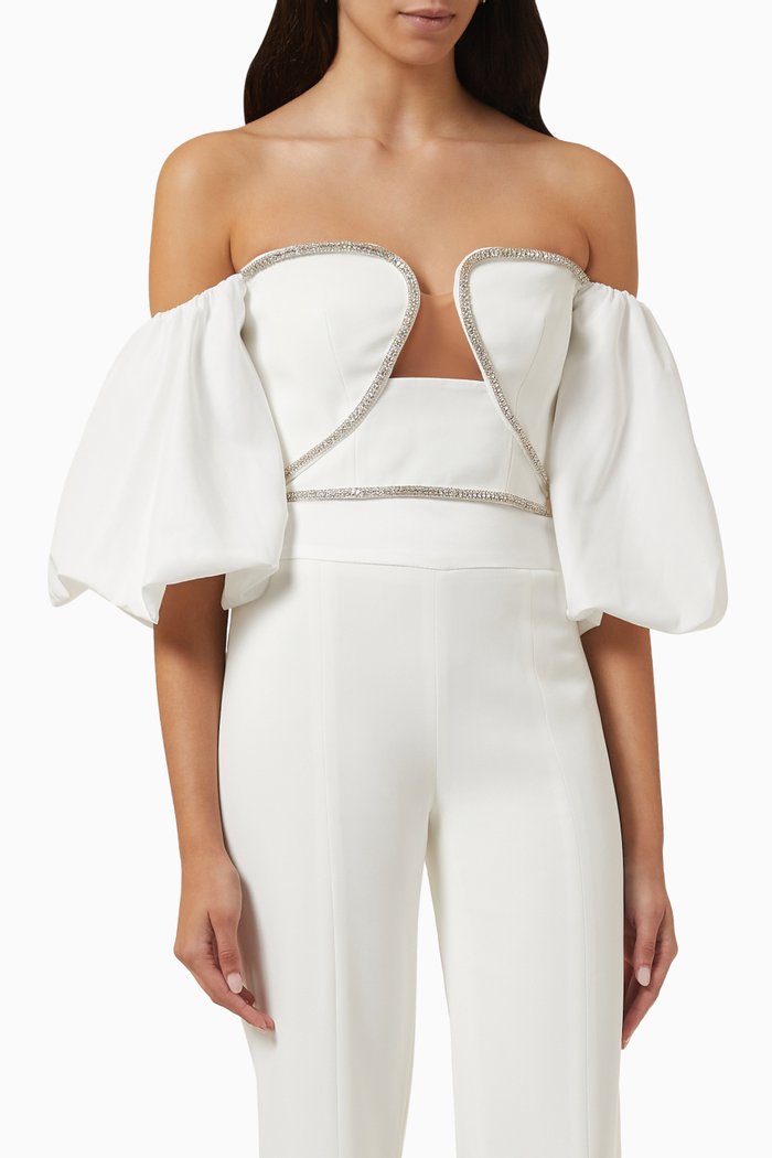 

Off-shoulder Crop Top in Crepe, White