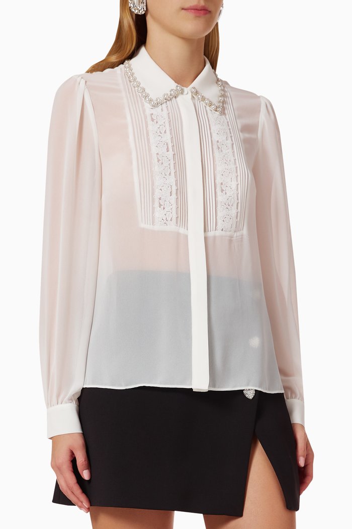 

Rhinestone-embellished Top in Chiffon, White