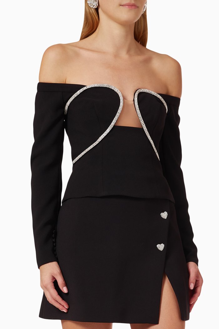 

Diamante Trim Off-shoulder Top in Crepe, Black