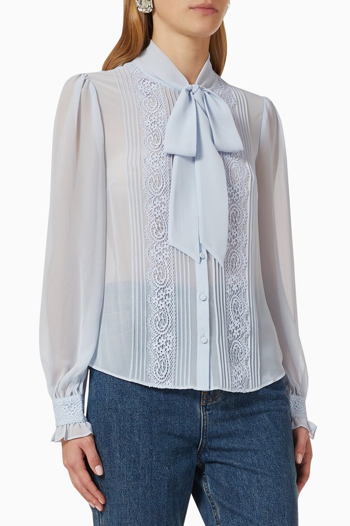 

Embroidered Bow Top in Chiffon, Blue