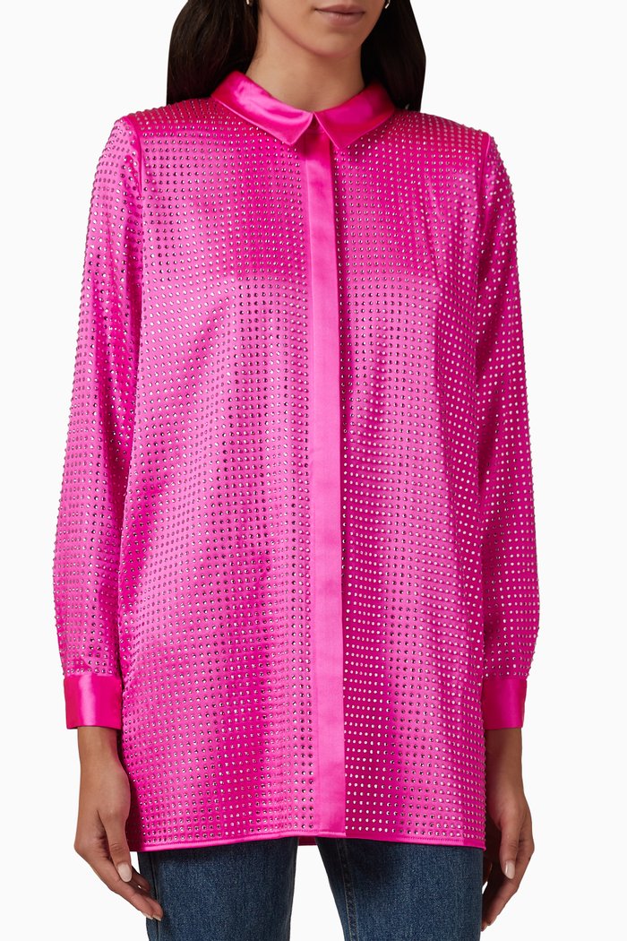 

Rhinestone-embellished Shirt in Satin, Pink