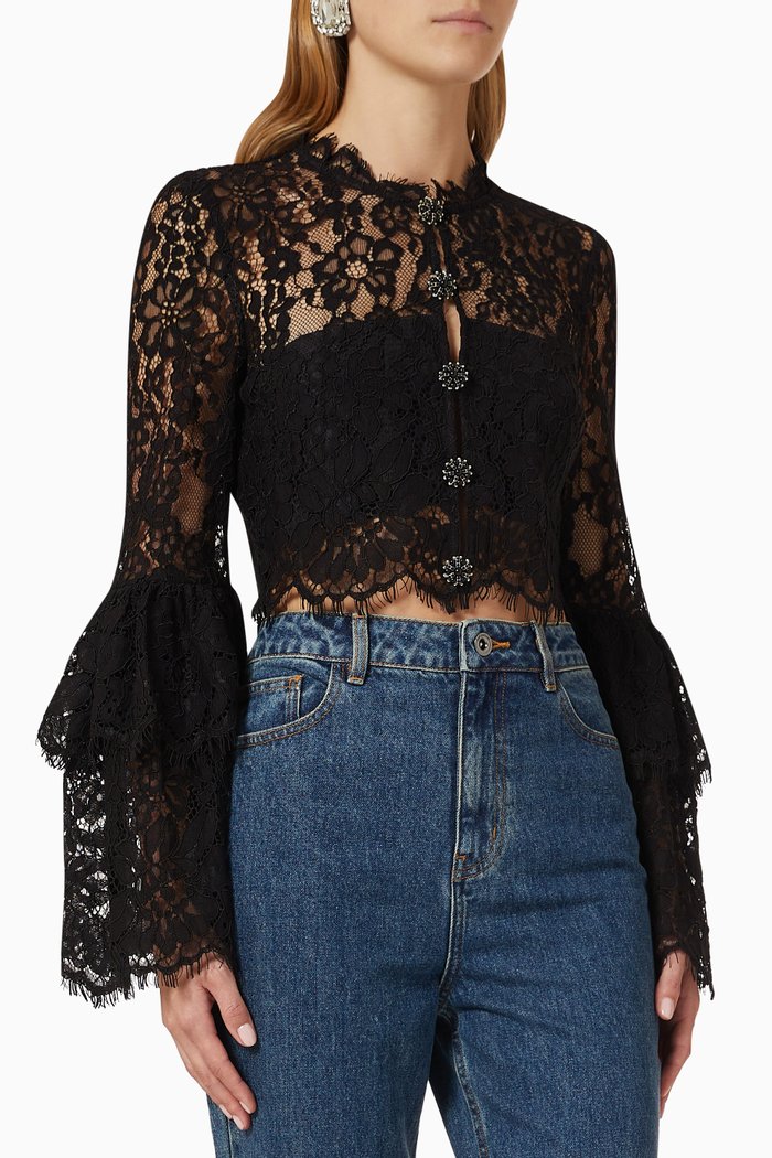 

Button Crop Top in Cord-lace, Black