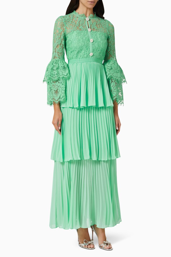 Tiered Maxi Dress in Chiffon, Green