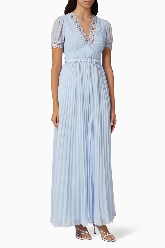 

Pleated Maxi Dress in Chiffon, Blue