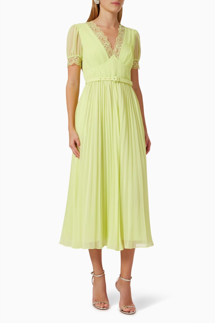 

Pleated Midi Dress in Chiffon, Green
