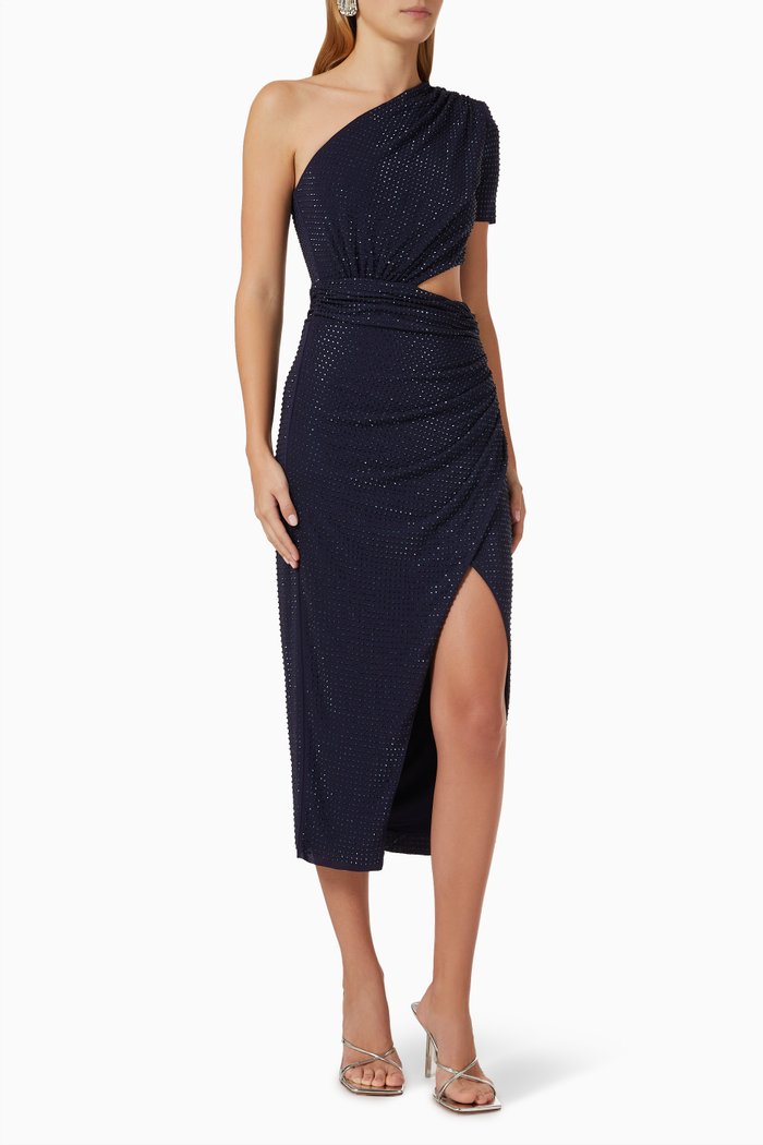 

Rhinestone-embellished Midi Dress in Viscose-jersey, Blue