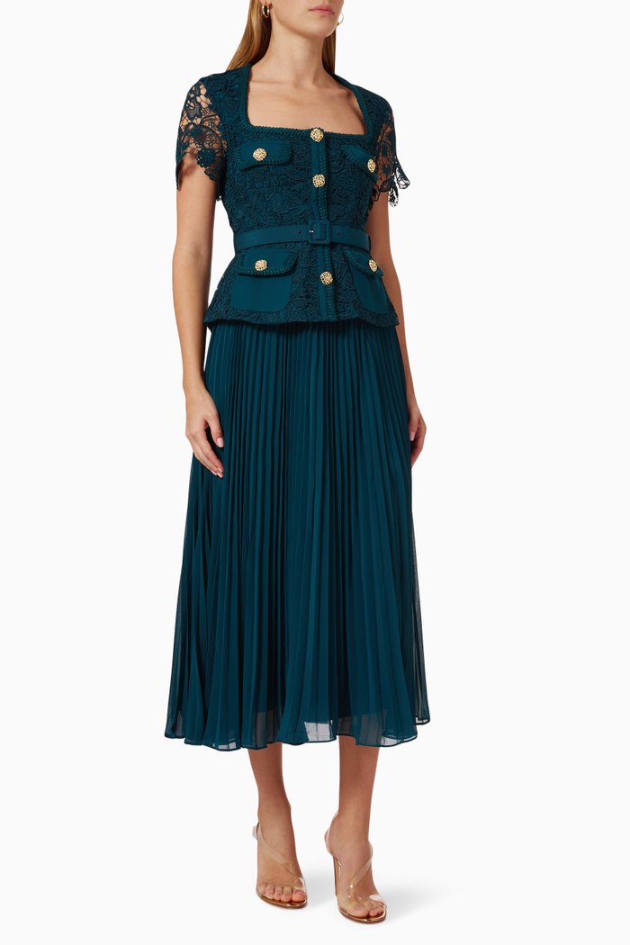 

Pocket Midi Dress in Lace, Green