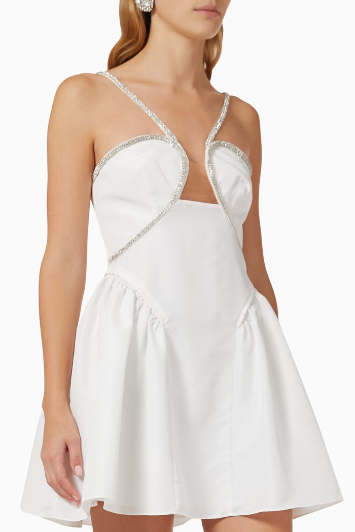 

Flared Mini Dress in Taffeta, White