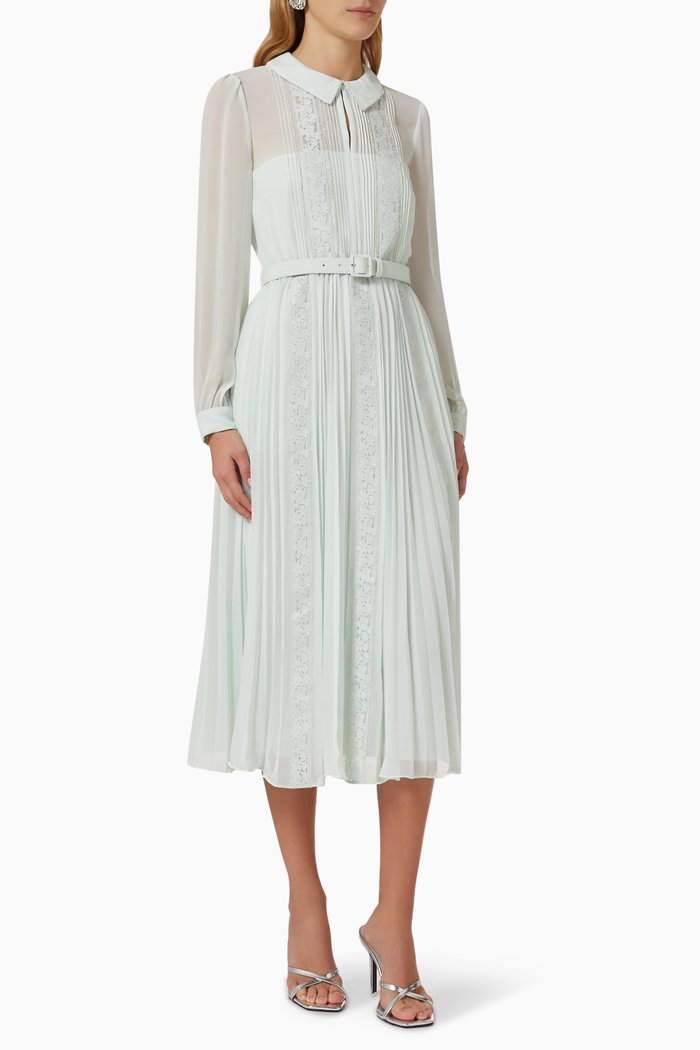 

Pleated Midi Dress in Chiffon, Green