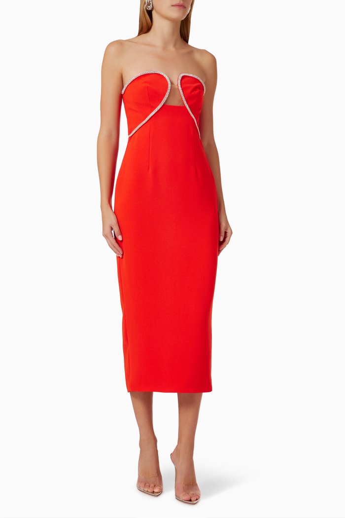

Bandeau Midi Dress in Crepe, Red