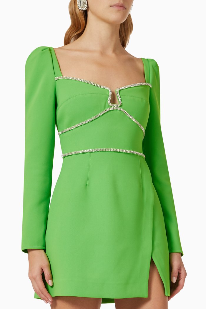 

Crepe Rhinestone Detail Mini Dress, Green