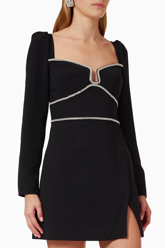 

Rhinestone-trim Mini Dress in Crepe, Black