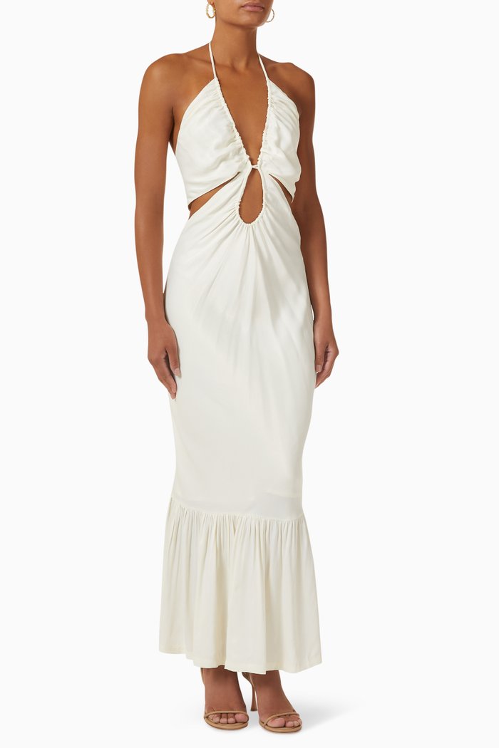 

Ethereal Frill Midi Dress in Viscose, White