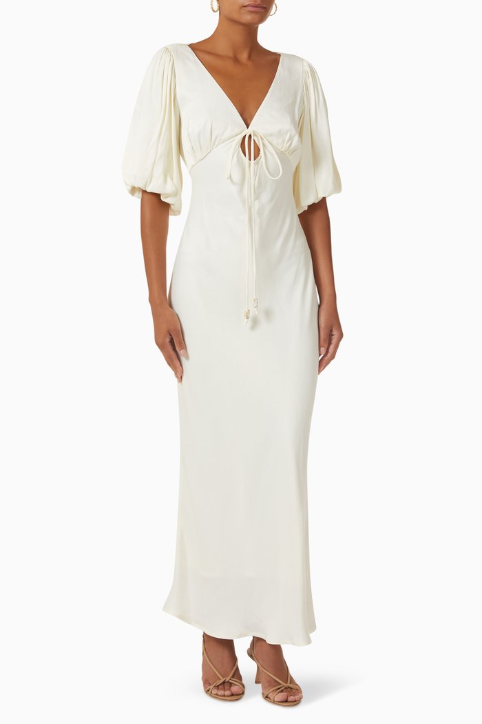 

Ethereal Midi Dress in Satin, White