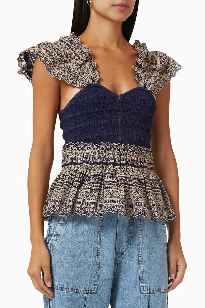 

Marley Peplum Top in Cotton, Blue