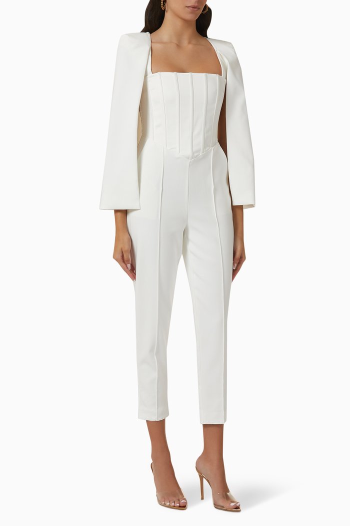 

Corset Cape Jumpsuit in Stretch-jersey, White