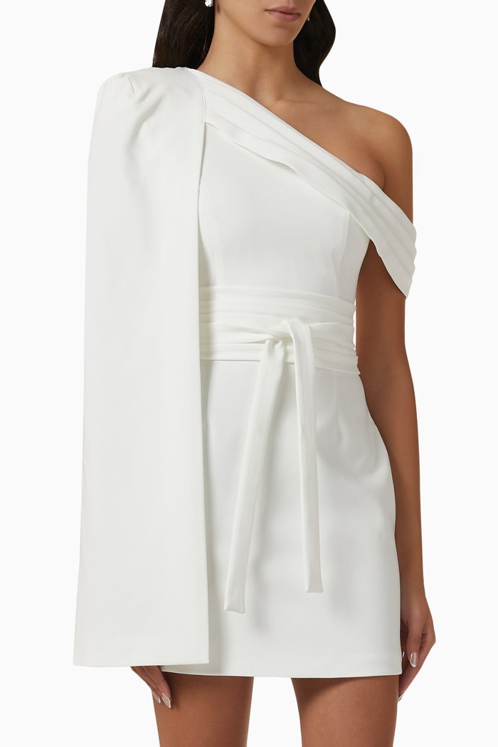 

One-shoulder Cape Mini Dress, White