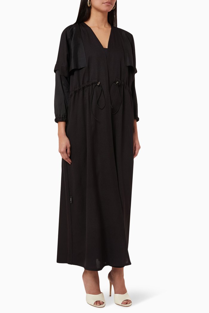 

Sporty Drawstring Abaya in Linen, Black