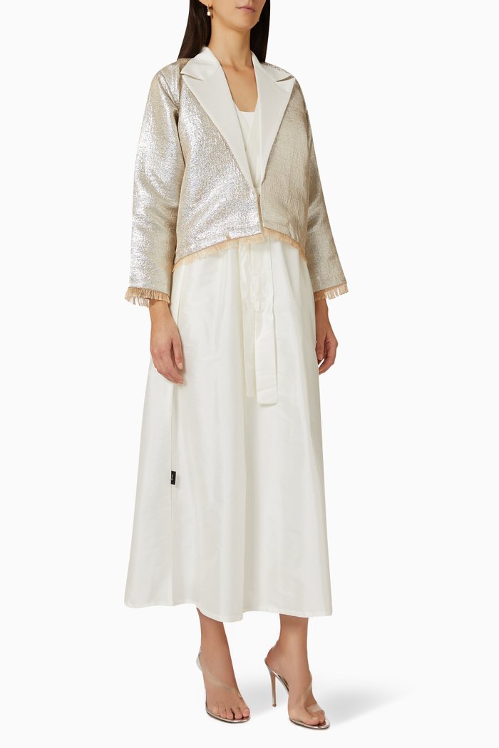 Collared Coat Abaya in Taffeta, Neutral