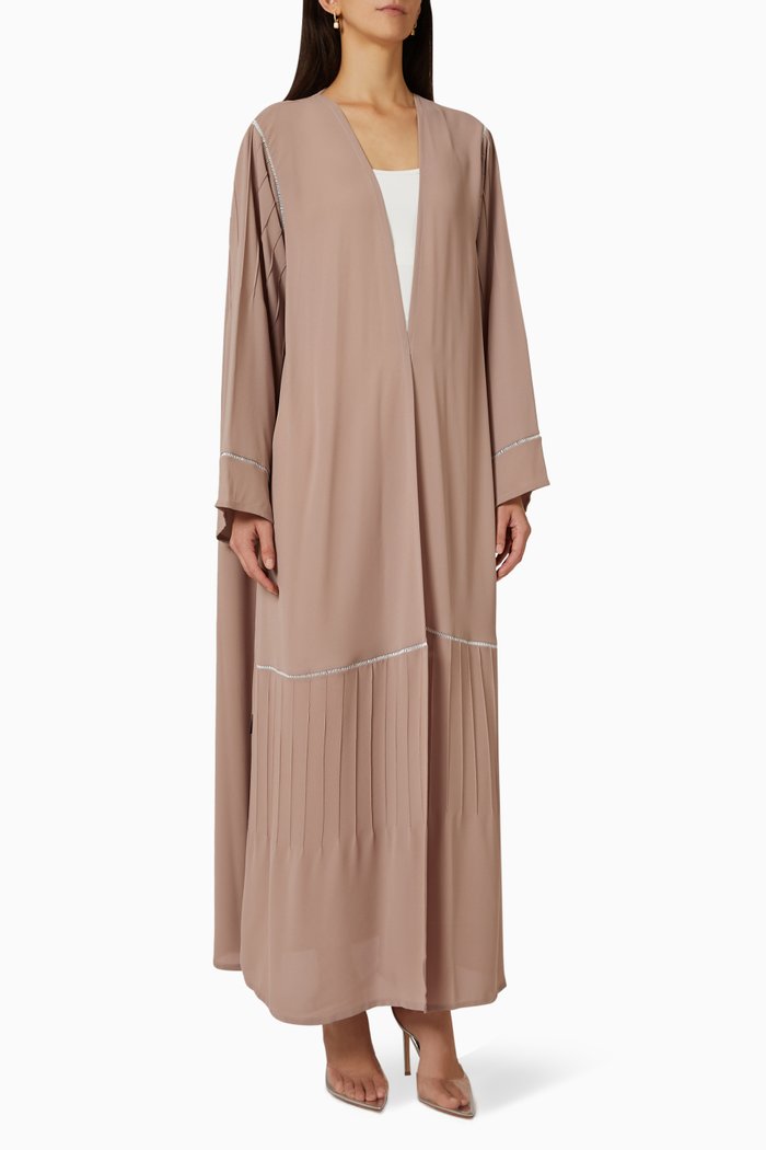 

Hand Pleated Abaya in Crepe, Neutral
