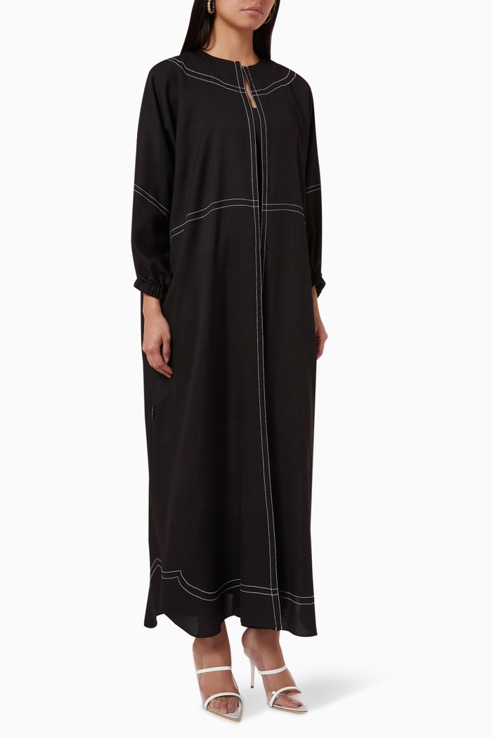 

Contrast-stitch Abaya in Crepe, Black