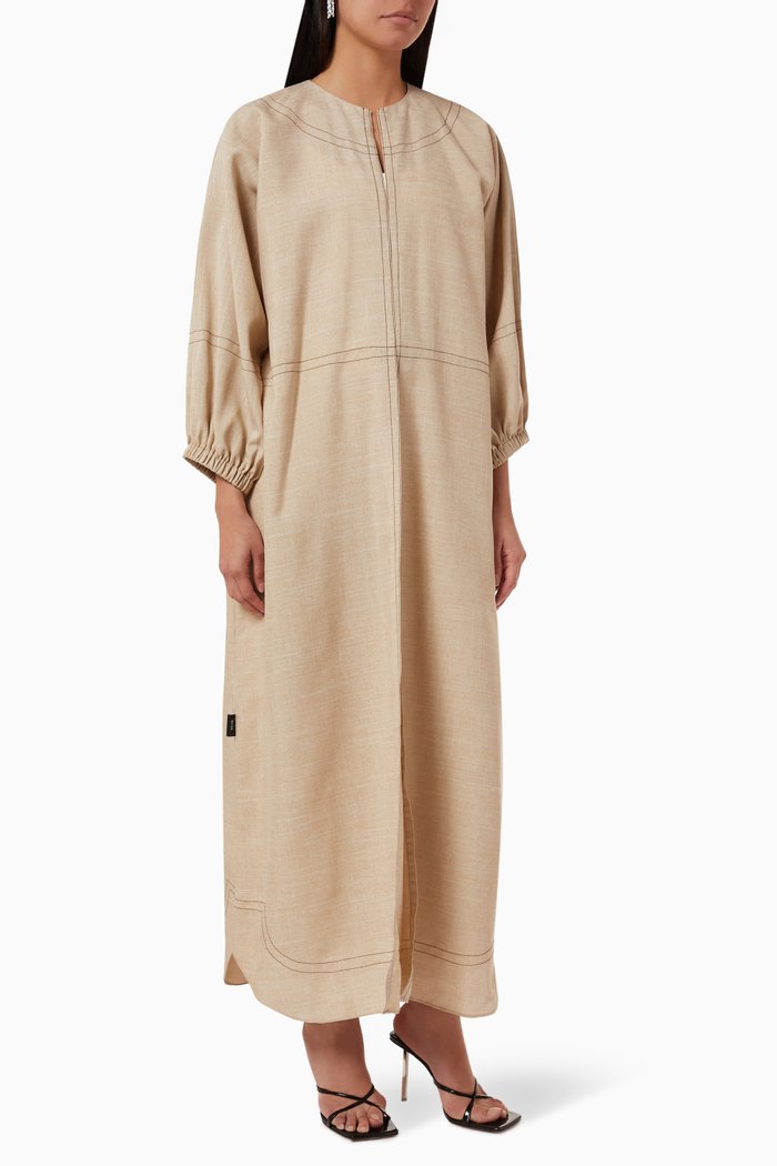 

Contrast-stitch Abaya in Crepe, Neutral