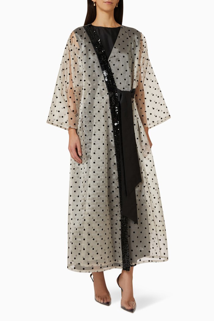 

Embellished Polka-dot Abaya Set in Organza, Gold
