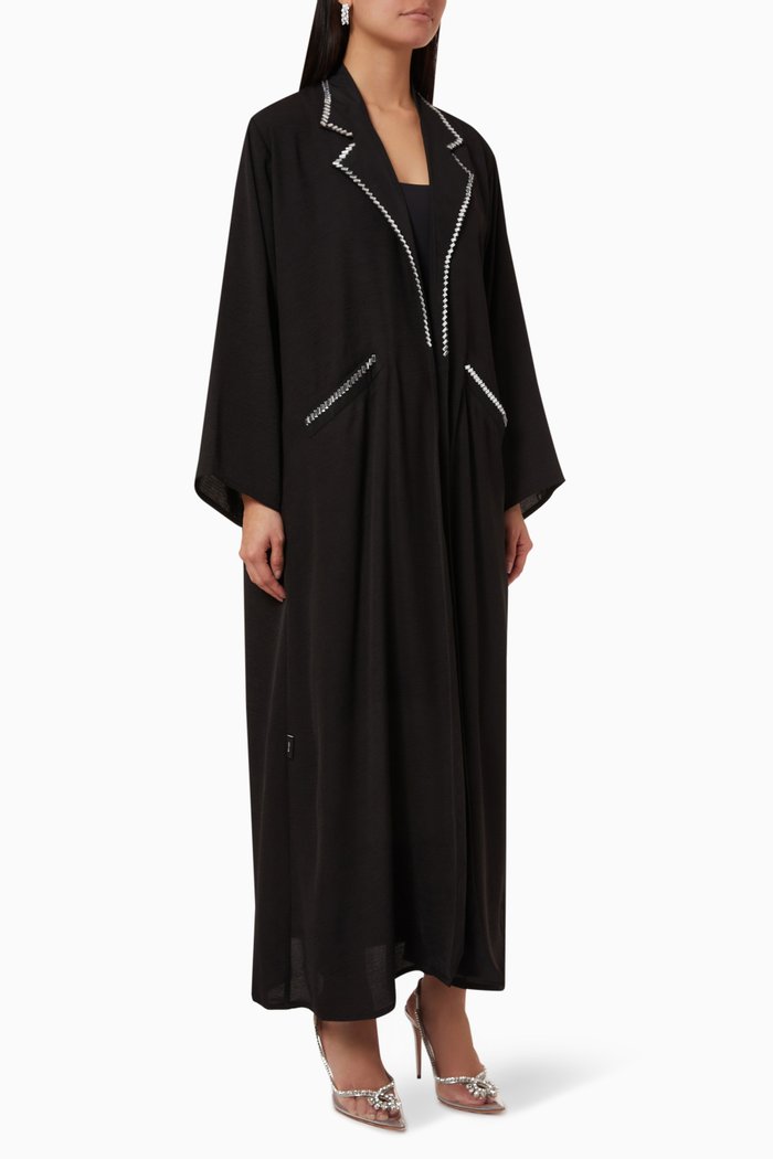 

Crystal-embellished Abaya in Linen, Black