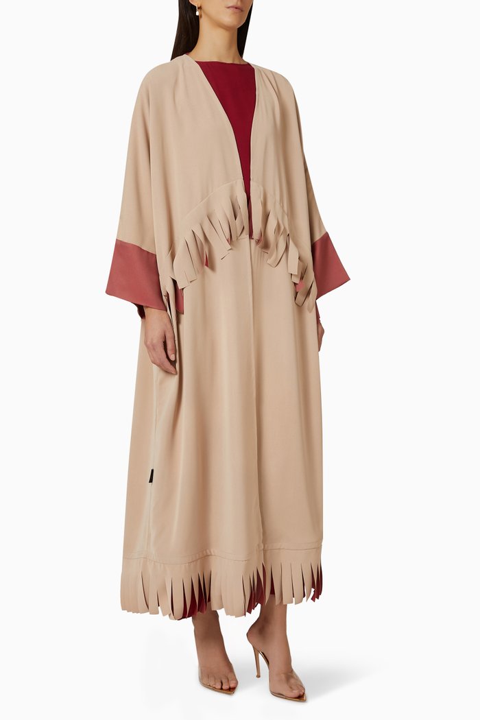 

Laser-cut Abaya Set in Crepe, Neutral