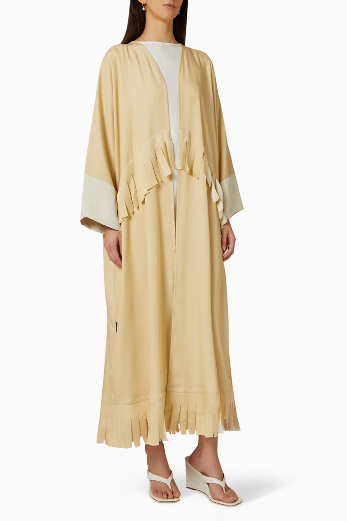 

Laser-cut Abaya Set in Crepe, Neutral