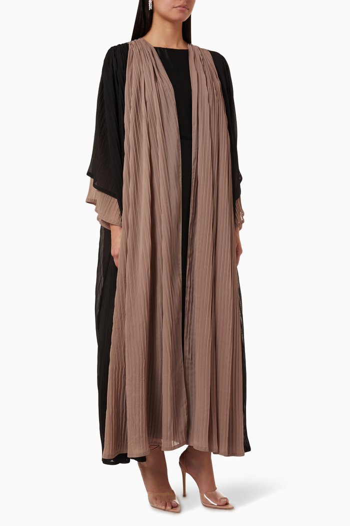 Reversible Pleated Abaya Set in Chiffon, Black