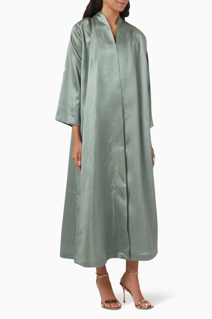 

Floral-embroidered Abaya in Satin, Green