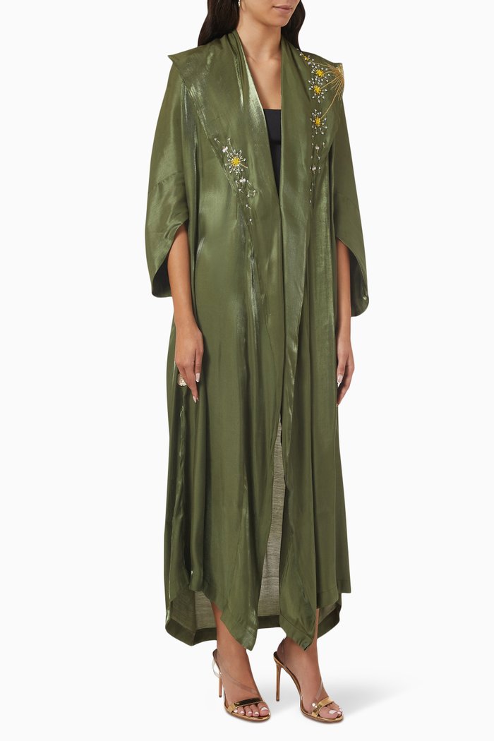 

Floral-embroidered Abaya, Green