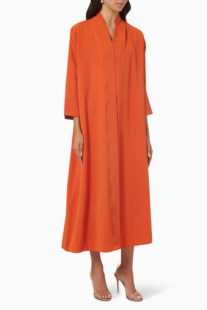 

Floral-embroidered Abaya in Crepe, Orange