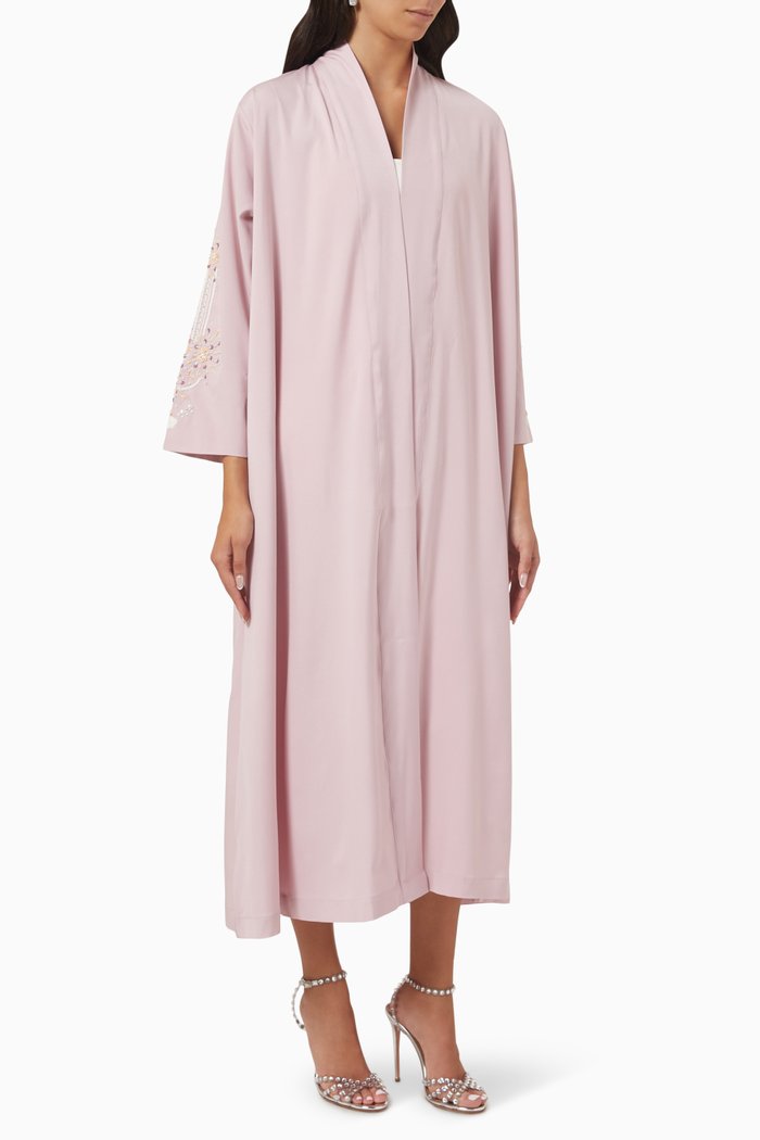 

Floral-embroidered Abaya in Crepe, Pink