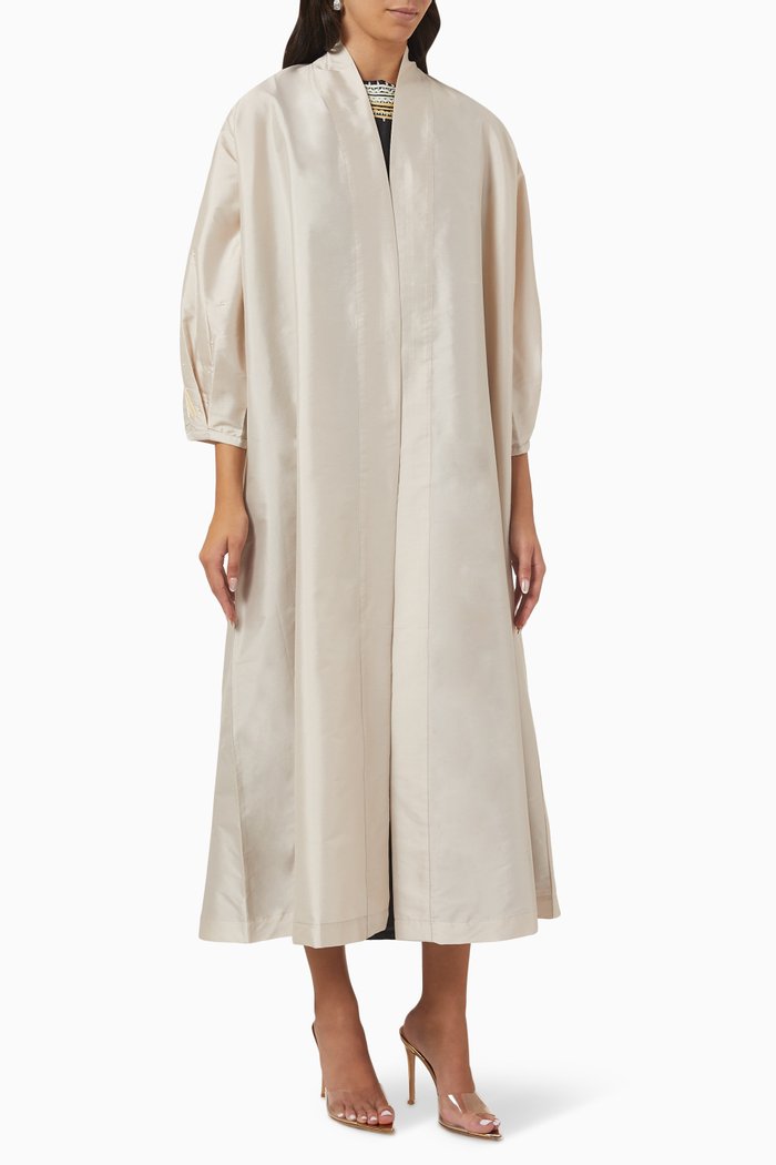 

Embroidered Puff Sleeve Abaya Set, Neutral