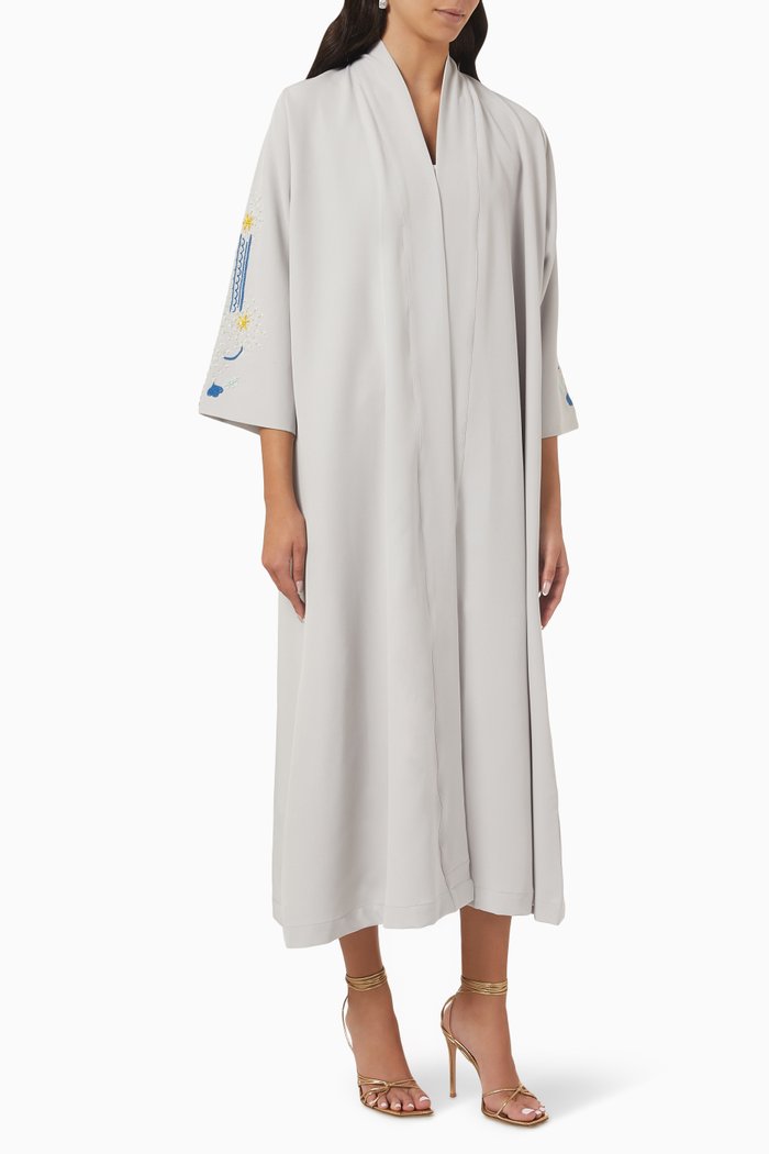 

Embroidered Long Sleeve Abaya, Grey