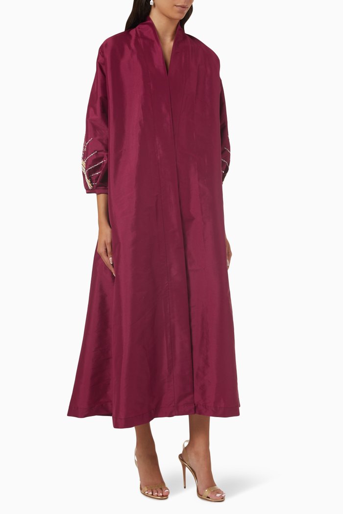 

Bead Embroidered Puff Sleeve Abaya, Purple