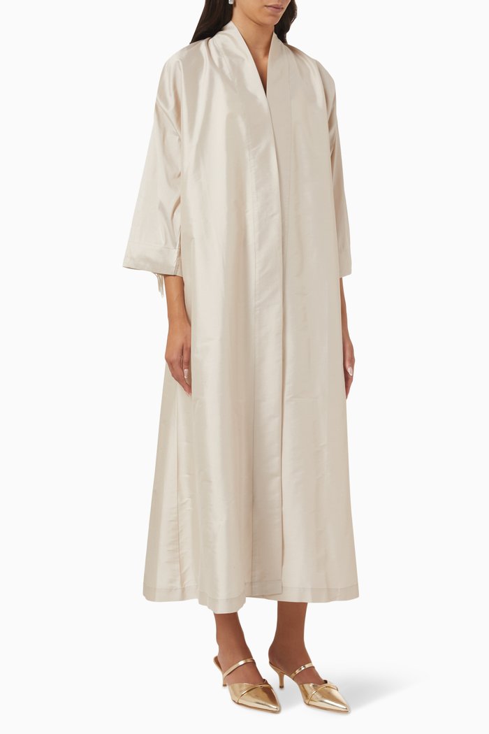 

Embroidered Tassel Puff Sleeve Abaya, Neutral