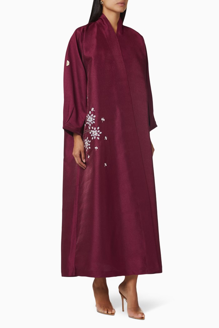 

Floral Bead-embellished Abaya, Red