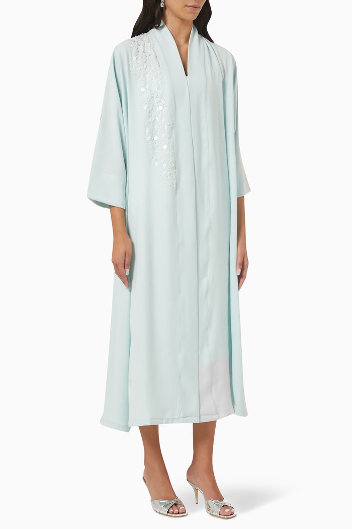

3D Bead Embroidered Abaya, Green