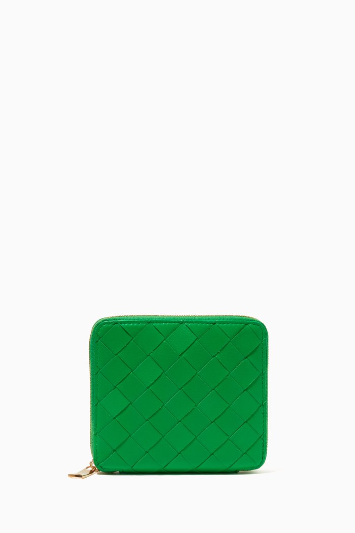 

Zip-around Wallet in Intrecciato Leather, Green