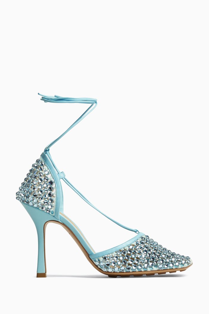 

Sparkle Stretch Sandals in Leather & Mesh, Blue